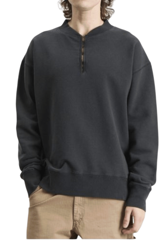 Maison Margiela Zip Neck Washed Sweatshirt in Black