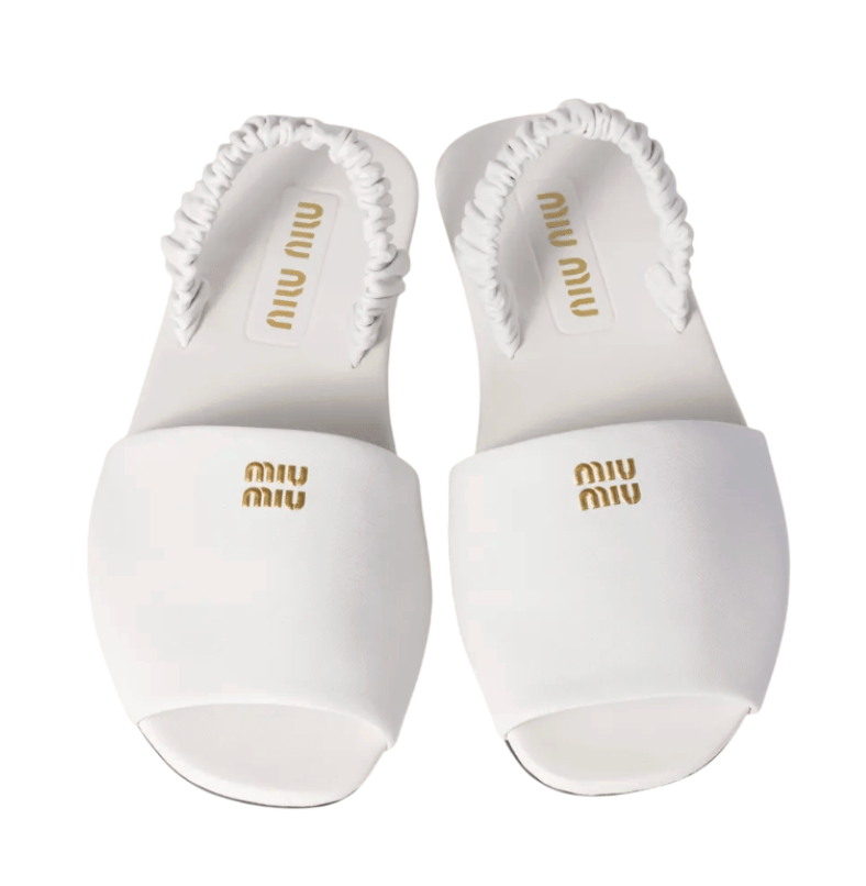 Miu Miu White Ruches Nappa Leather Sandals