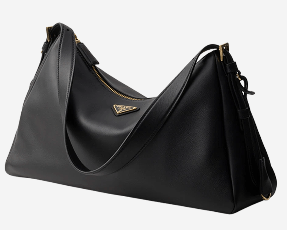 Prada Aimee Large Leather Shoulder Bag Black