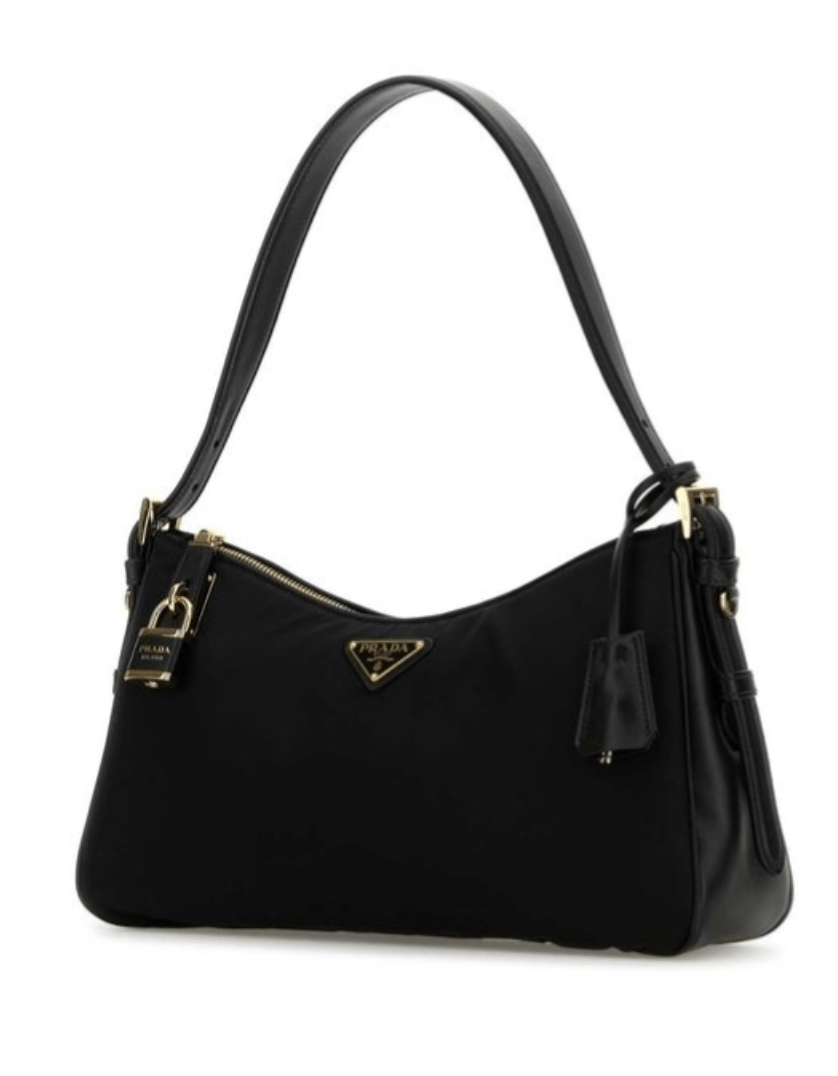 Prada Aimee Large Re-Nylon and Leather Shoulder Bag with Padlock Black
