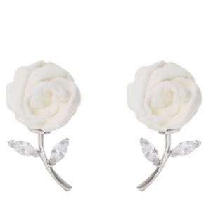YVMIN X SHUSHUTONG Paper Ball Rose Gemstone Leaf Stud Earrings 