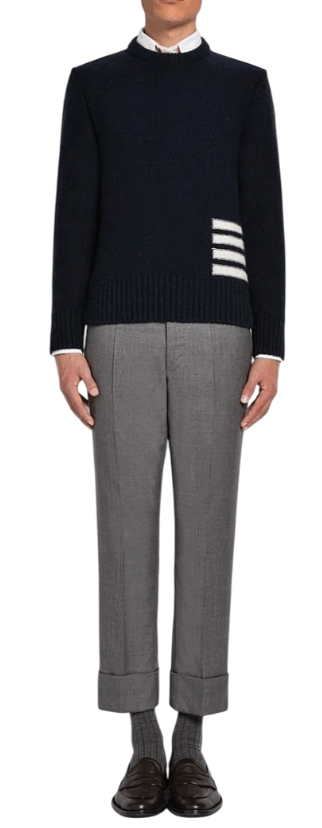 Thom Browne Jersey Stitch Donegal 4-Bar Crew Neck Pullover Navy