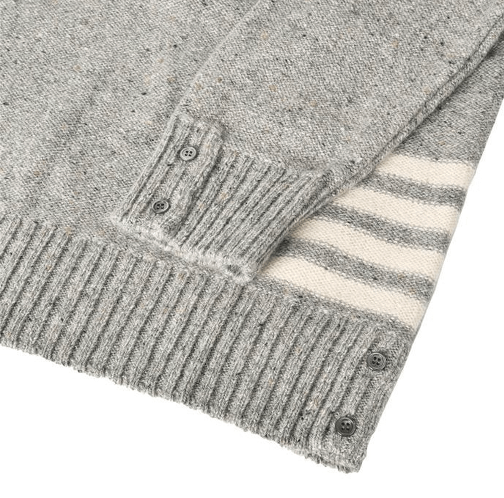 Thom Browne Jersey Stitch Donegal 4-Bar Crewneck Pullover Light Grey