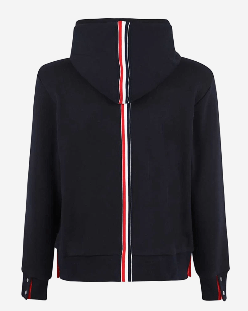 Thom Browne Cotton Loopback Center Back Stripe Zip Hoodie Navy
