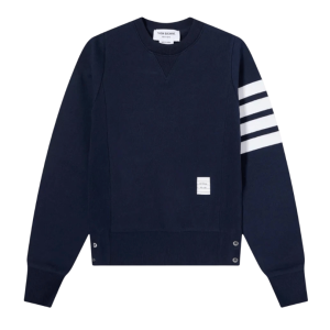 (W) Thom Browne Loopback Jersey Knit Engineered 4-Bar Stripe Crewneck Pullover Navy