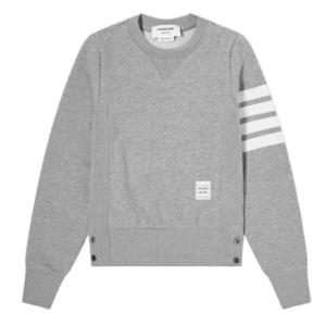 (W) Thom Browne Loopback Jersey Knit Engineered 4-Bar Stripe Crewneck Pullover Light Grey