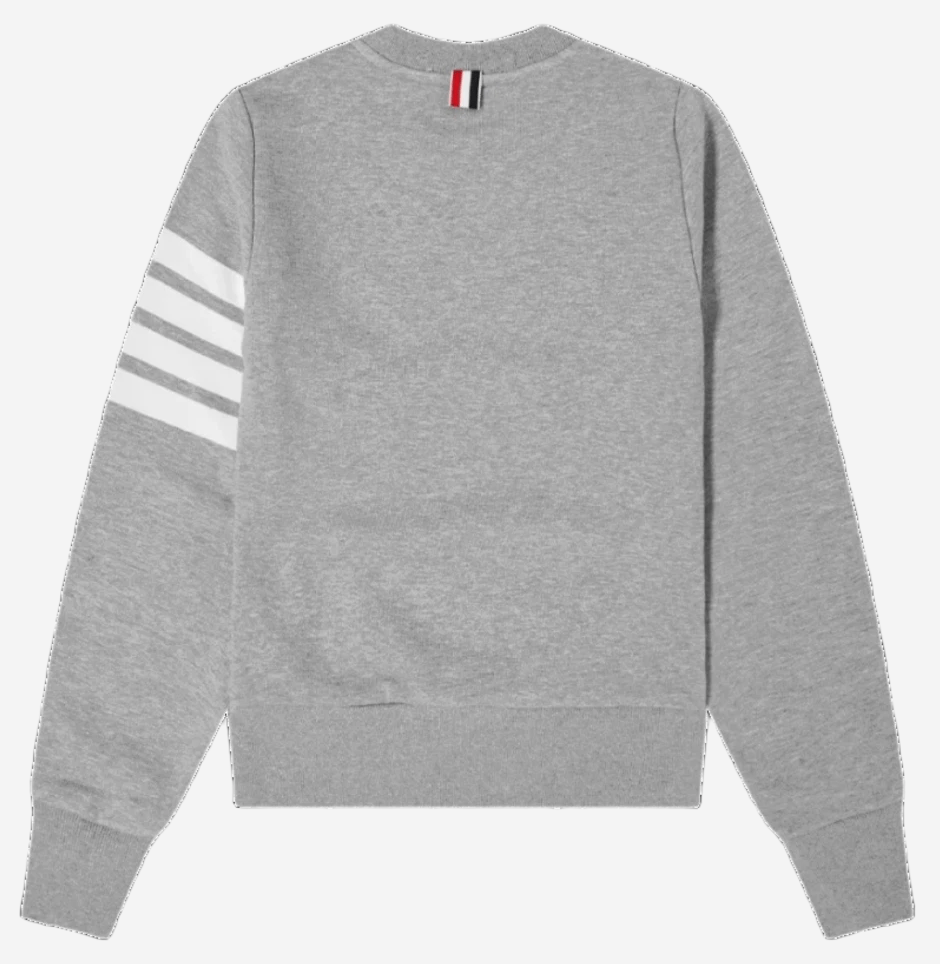(W) Thom Browne Loopback Jersey Knit Engineered 4-Bar Stripe Crewneck Pullover Light Grey