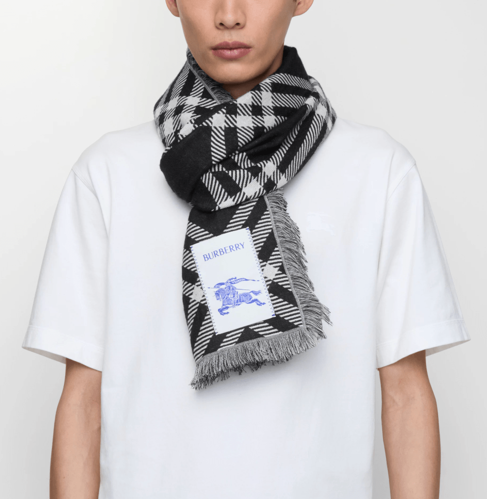 Burberry Wide Check Wool Silk Scarf Black Calico