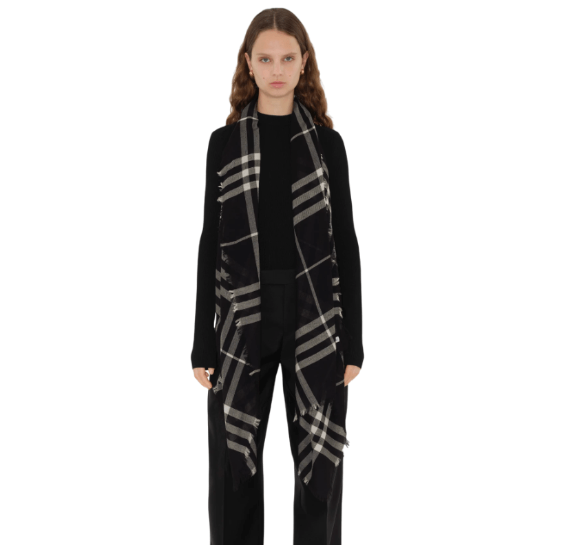  Burberry Check Wool Scarf Black Calico