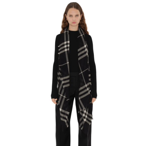  Burberry Check Wool Scarf Black Calico