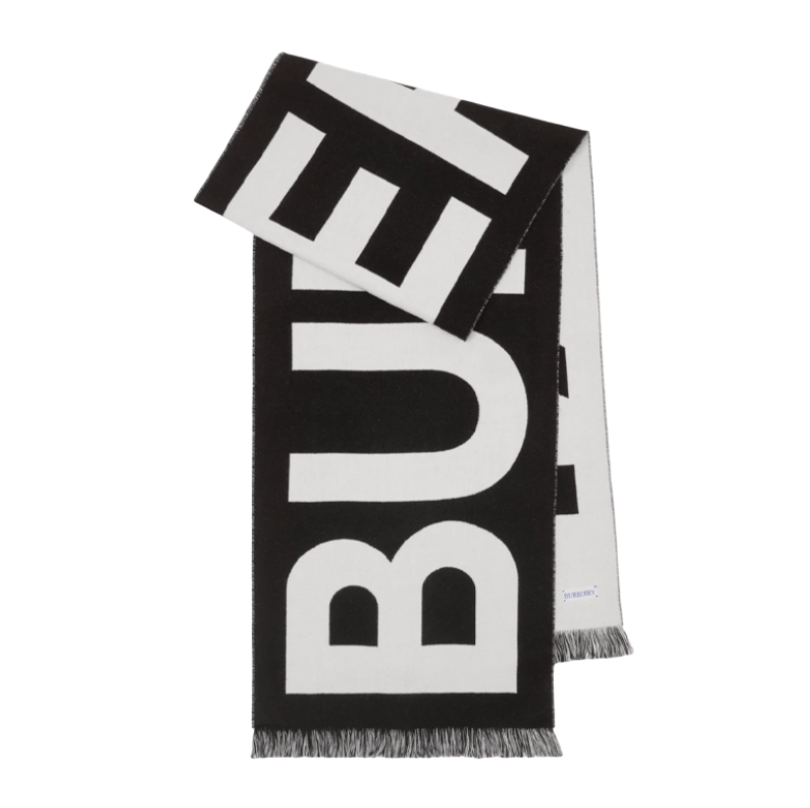 Burberry Logo Wool Jacquard Scarf Black