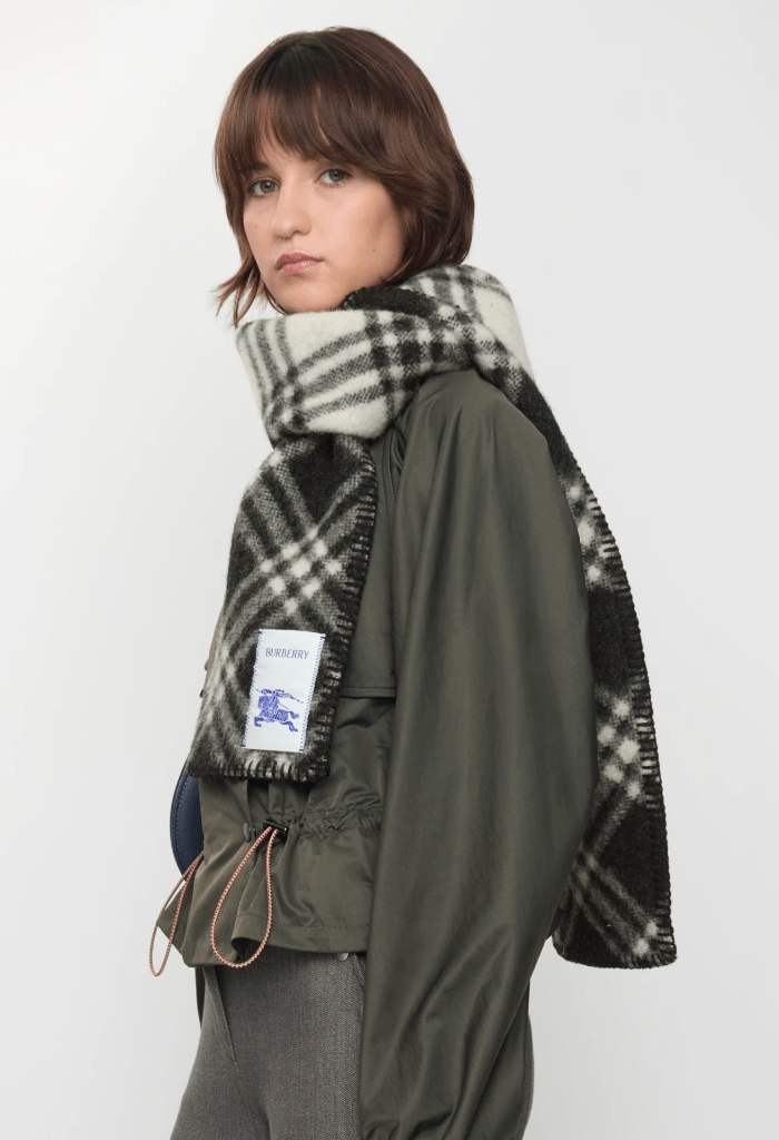 Slim checked wool scarf