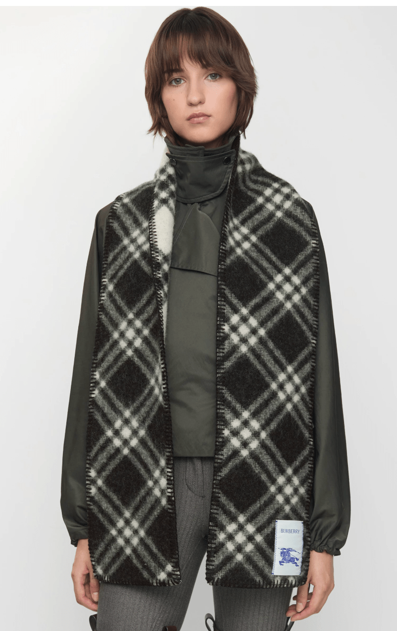 Slim checked wool scarf