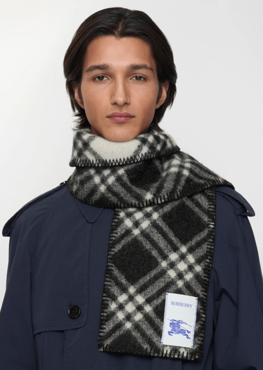 Slim checked wool scarf
