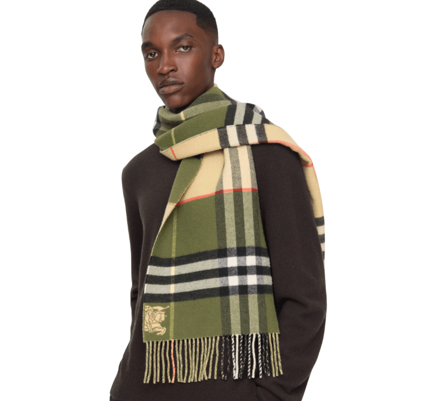 Contrast checked cashmere scarf Green/Sand