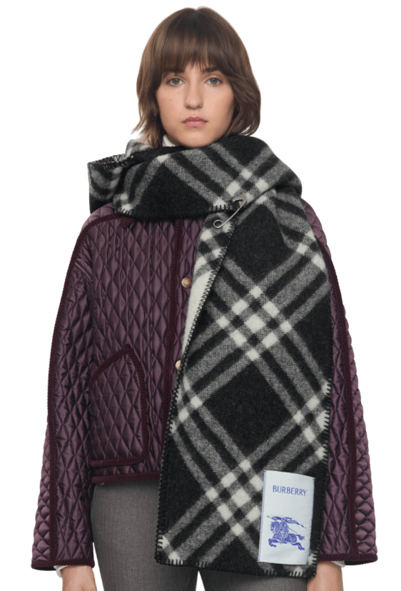 Checked wool hooded scarf