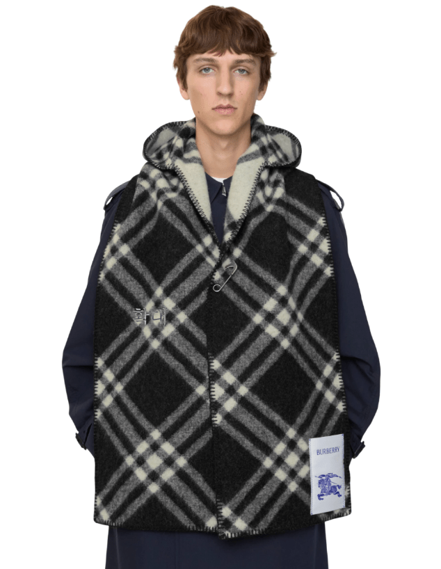 Checked wool hooded scarf