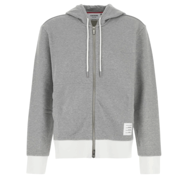 Thom Browne Classic 4-Bar Jersey Zip Up Hoodie Light Grey