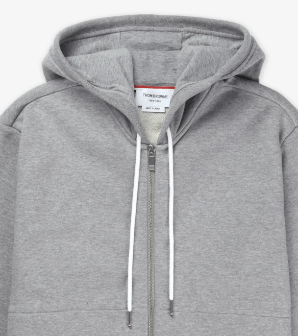Thom Browne Classic 4-Bar Jersey Zip Up Hoodie Light Grey