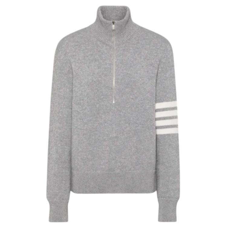 Thom Browne Merino Wool 4-Bar Funnel Neck Pullover Light Grey