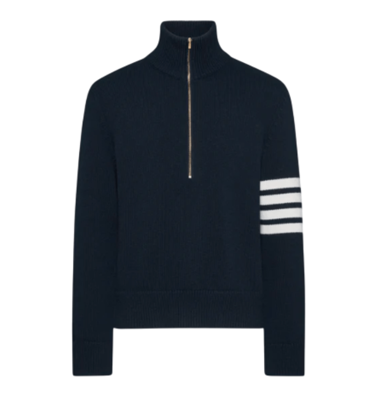Thom Browne Merino Wool 4-Bar Funnel Neck Pullover Navy