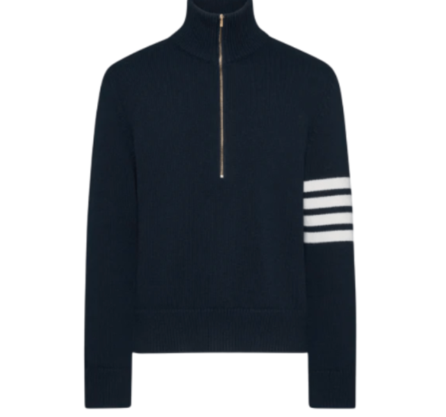 Thom Browne Merino Wool 4-Bar Funnel Neck Pullover Navy