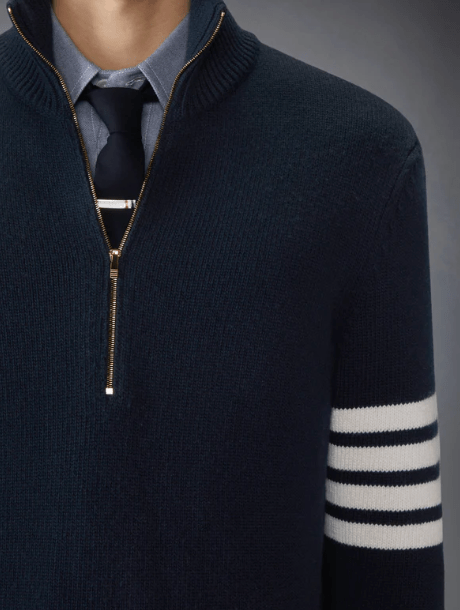 Thom Browne Merino Wool 4-Bar Funnel Neck Pullover Navy