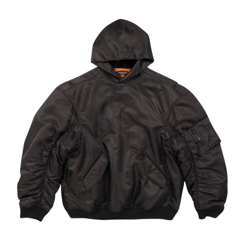 BALENCIAGA Sporty B Pullover Bomber Hooded Jacket - Black