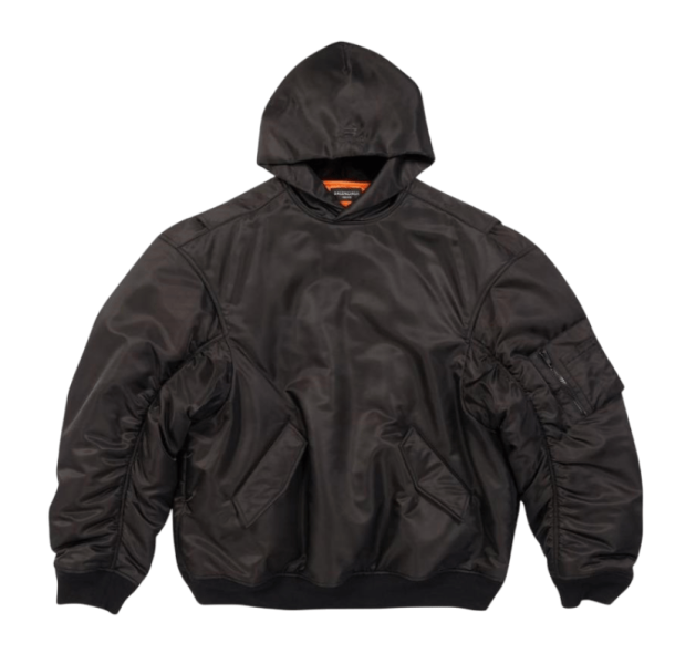 BALENCIAGA Sporty B Pullover Bomber Hooded Jacket - Black