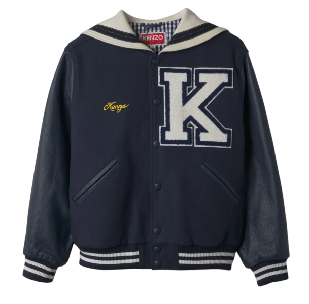 Kenzo Sailor Varsity Wool Leather Jacket Midnight Blue