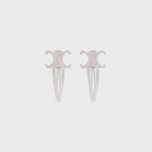 TRIOMPHE SET OF 2 SNAP HAIR CLIP IN BRASS WITH RHODIUM FINISH AND STEEL SILVER