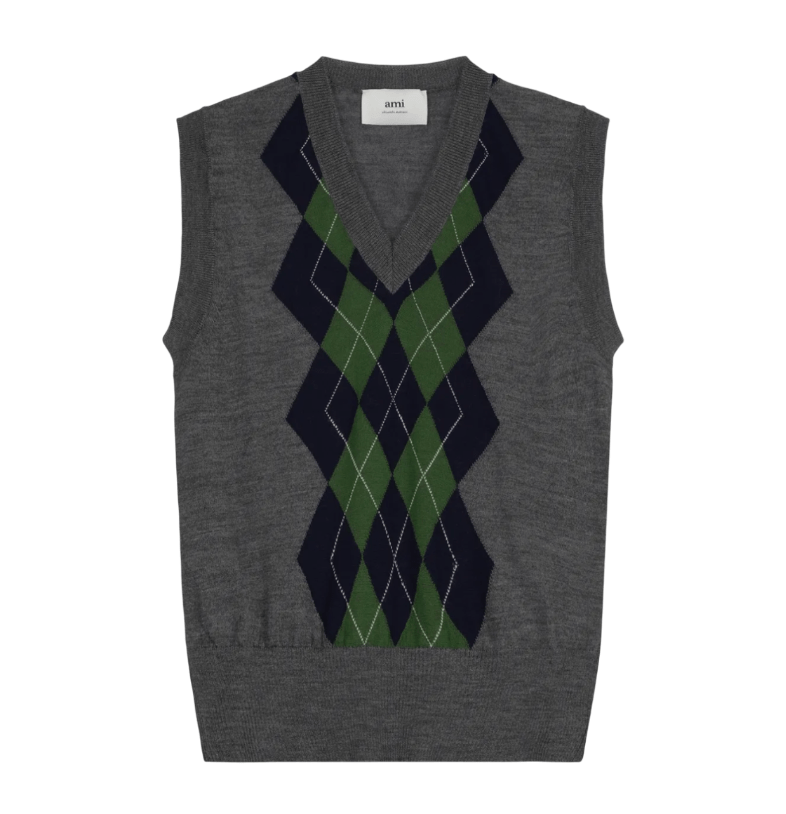 AMI Argyle Jacquard Knit Vest - Grey