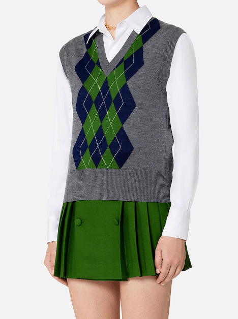 AMI Argyle Jacquard Knit Vest - Grey