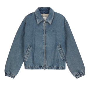 Heart Logo Zip-up Denim Jacket - Blue