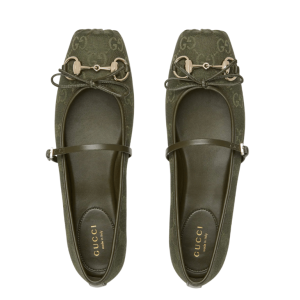 Gucci Horsebit ballet flat in dark green GG canvas