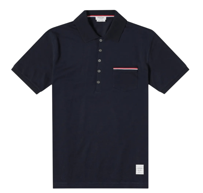 Thom Browne RWB Pocket Trim Pique Polo Shirt Navy