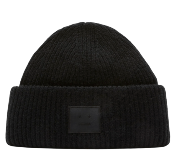 Acne Studios Ribbed face logo beanie Black
