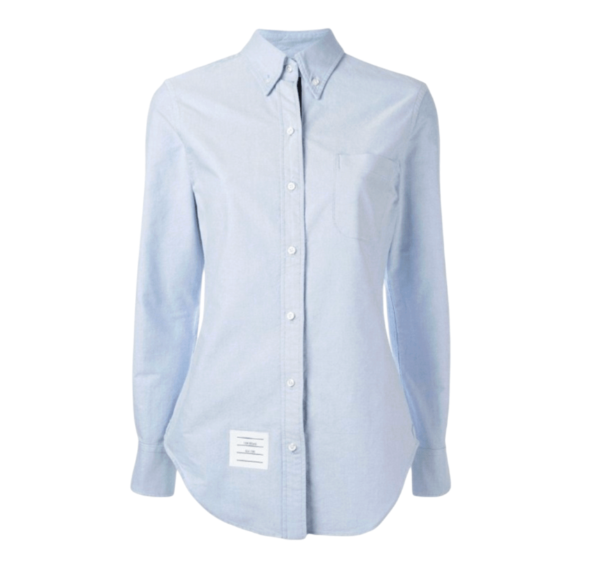 (W) Thom Browne Grosgrain Placket Oxford Shirt Light Blue