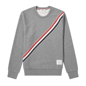 Thom Browne Classic Cotton Loopback Printed Multicolor Diagonal Stripe Relaxed Fit Crewneck Sweatshirt Medium Grey