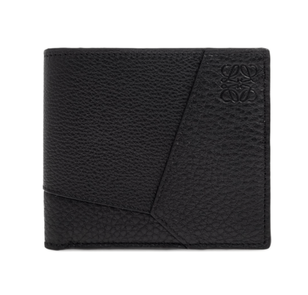 Puzzle bifold wallet in supple grained calfskin Black