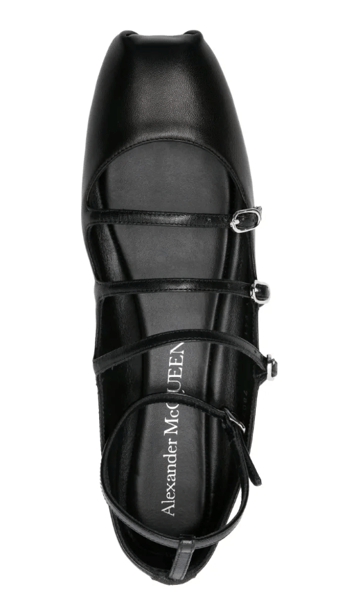 (W) Alexander McQueen Strap Ballet Flat Black