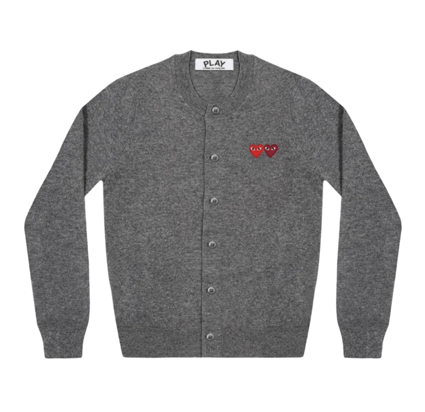 Play Comme des Garcons Double Heart Cardigan Grey