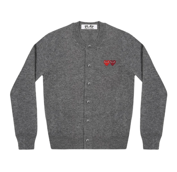 Play Comme des Garcons Double Heart Cardigan Grey