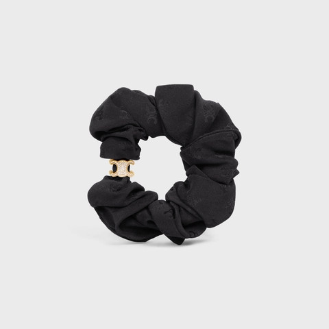 CELINE SCRUNCHY MINI TRIOMPHE BRACELET IN BRASS WITH GOLD FINISH CRYSTALS  AND BLACK SILK