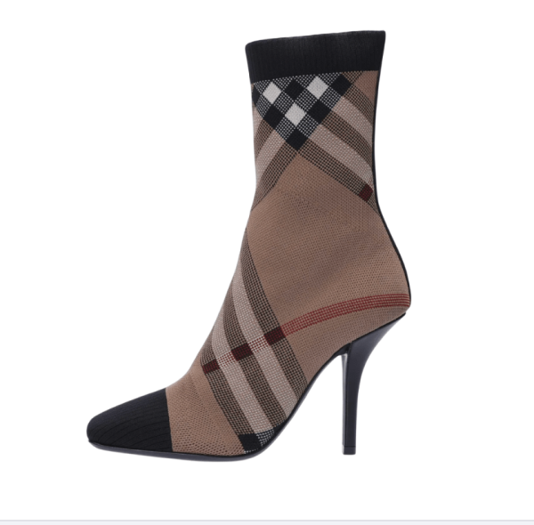 BURBERRY Knitwear Check Boots - Burch Brown 