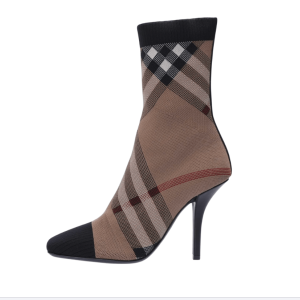 BURBERRY Knitwear Check Boots - Burch Brown 