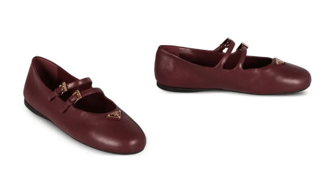 Prada double-buckle leather ballet flats