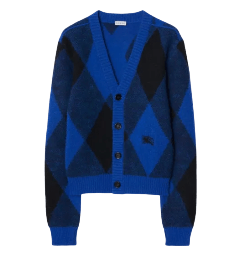 Burberry EKD Argyle Wool Cardigan Blue