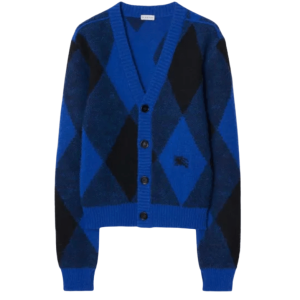 Burberry EKD Argyle Wool Cardigan Blue