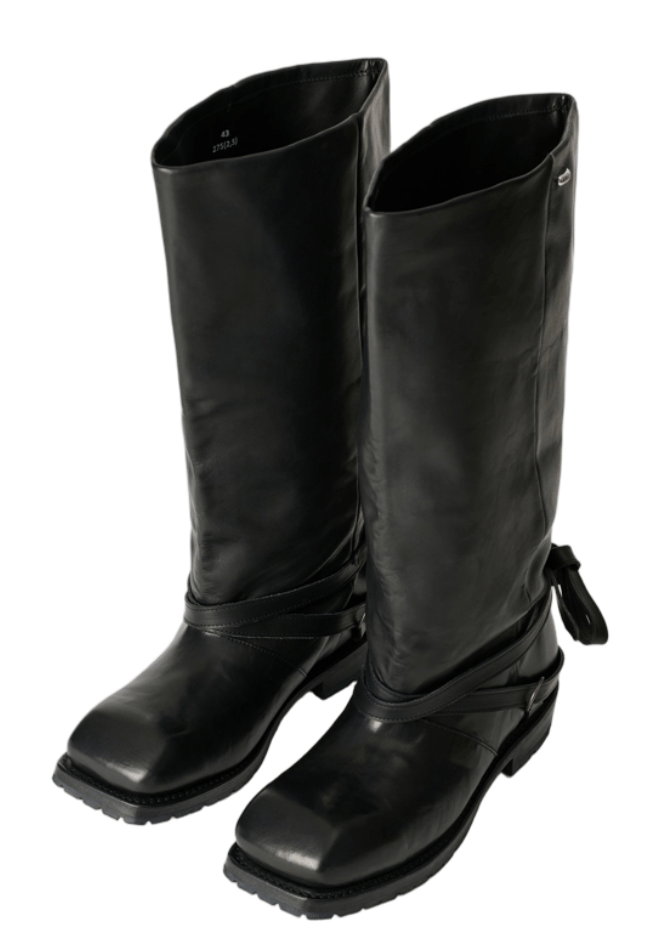 HIGH ENGINE BOOT Black Tensile Cattle Hide 